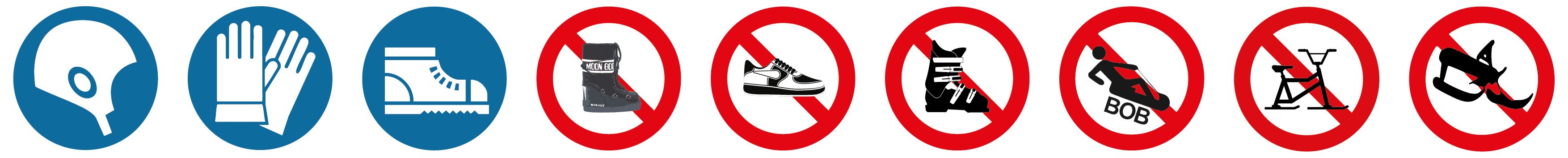 Safety icons for tobogganing