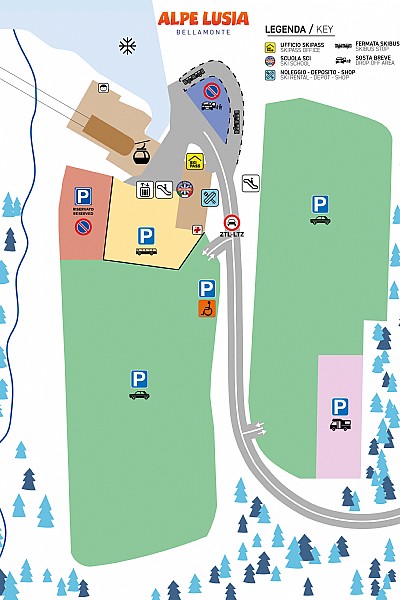 Map of the new parking areas in Bellamonte - Alpe Lusia